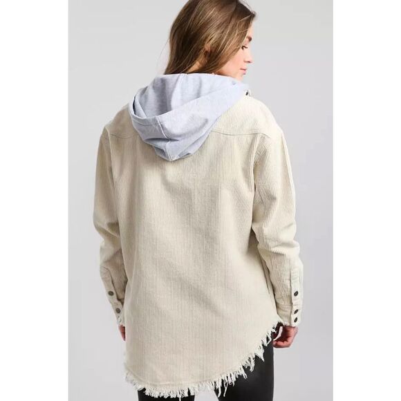 Oli & Hali Women's Size Medium Gray Cream Cotton Corduroy Shacket Jacket - Picture 2 of 11